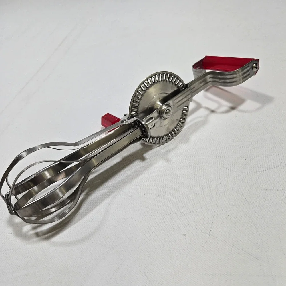 Endurance Rotary Egg Beater Hand Mixer Silver Red 12